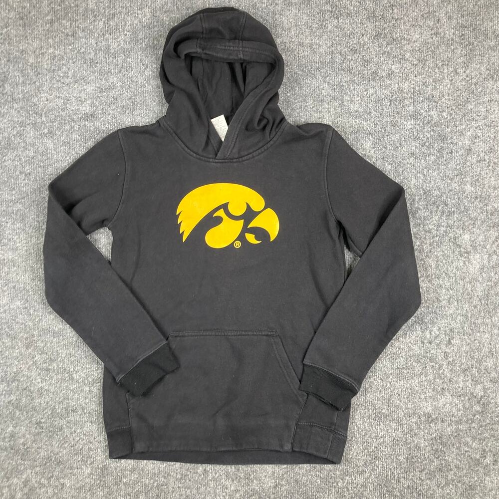 Outerstuff Hoodie Boys Size L Black Iowa Hawkeyes NCAA Pullover Fleece Logo
